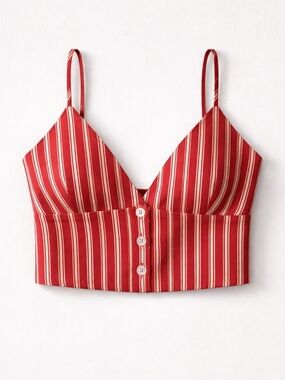 ZARA Red Striped Crop Top – NWT XS – Button Front Bustier – Cotton Summer Top